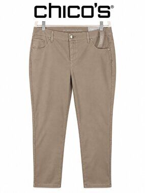NWT Chico's Girlfriend Slim Leg Ankle Pants Taupe Size 3T 16T